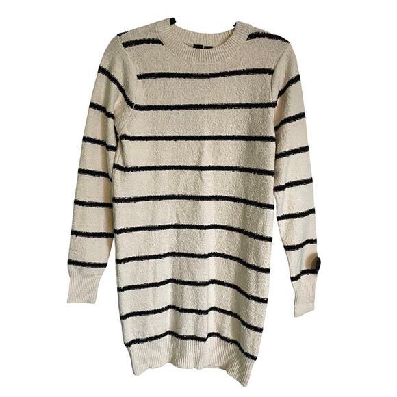 NWT Stone Row Cream & Black Striped Sweater Dress Long Sleeve Size Small - Picture 2 of 9